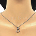 Sterling Silver Fancy Necklace, Heart Design, with Crystal and Cubic Zirconia, Rhodium Tone