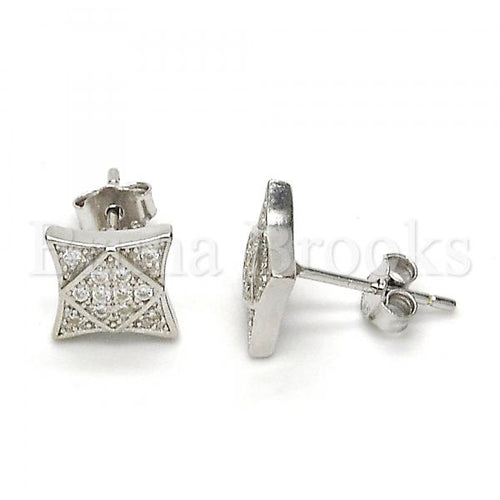 Bruna Brooks Sterling Silver 02.290.0011 Stud Earring, with White Micro Pave, Polished Finish, Rhodium Tone