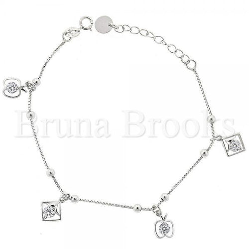 Bruna Brooks Sterling Silver 03.183.0062.06 Fancy Bracelet, Apple Design, with White Cubic Zirconia, Rhodium Tone