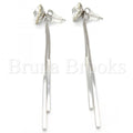 Rhodium Plated Long Earring, Flower Design, with Swarovski Crystals, Rhodium Tone