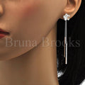 Rhodium Plated Long Earring, Flower Design, with Swarovski Crystals, Rhodium Tone