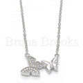 Bruna Brooks Sterling Silver 04.336.0041.16 Fancy Necklace, Butterfly Design, with White Crystal, Polished Finish, Rhodium Tone