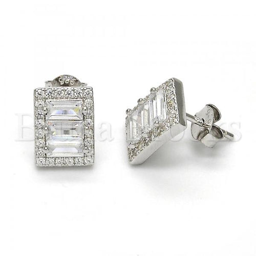 Bruna Brooks Sterling Silver 02.175.0115 Stud Earring, with White Cubic Zirconia, Polished Finish, Rhodium Tone