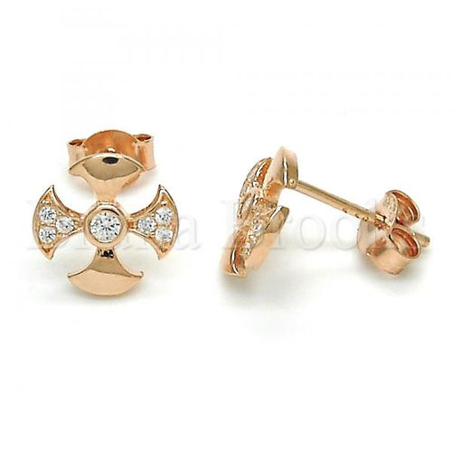 Bruna Brooks Sterling Silver 02.285.0047 Stud Earring, with White Cubic Zirconia, Polished Finish, Rose Gold Tone