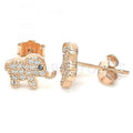 Sterling Silver Stud Earring, Elephant Design, with Cubic Zirconia, Rhodium Tone