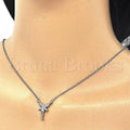 Sterling Silver Fancy Necklace, with Crystal and Cubic Zirconia, Rhodium Tone
