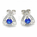 Sterling Silver 02.367.0008.1 Stud Earring, with Sapphire Blue Cubic Zirconia and White Crystal, Polished Finish, Rhodium Tone