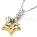 Sterling Silver 04.336.0109.16 Fancy Necklace, Star Design, with White Crystal, Polished Finish, Tri Tone