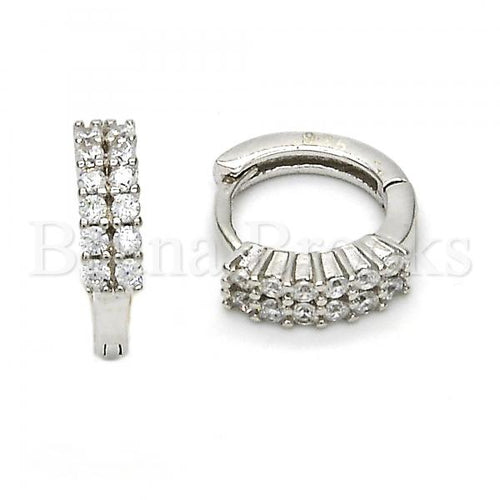 Bruna Brooks Sterling Silver 02.291.0001.15 Huggie Hoop, with White Cubic Zirconia, Polished Finish, Rhodium Tone