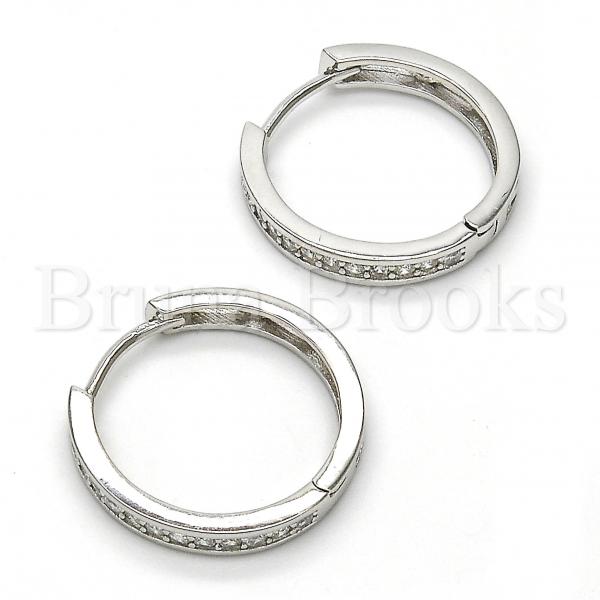 Sterling Silver 02.174.0056.20 Huggie Hoop, with White Cubic Zirconia, Polished Finish, Rhodium Tone