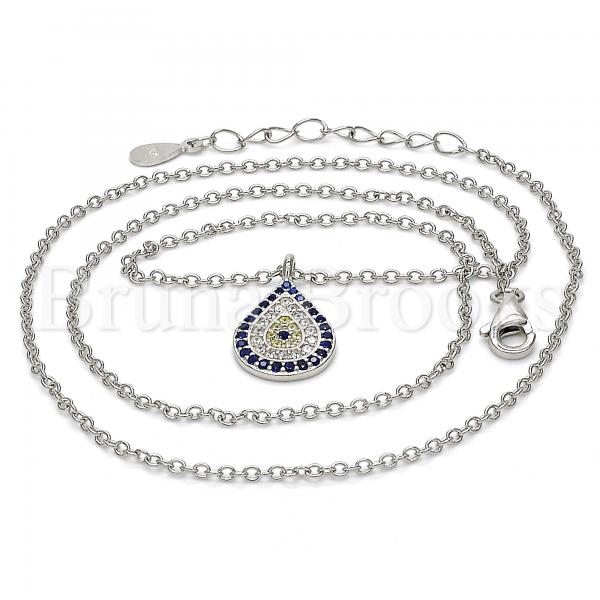 Sterling Silver 04.336.0072.16 Fancy Necklace, Teardrop Design, with Multicolor Micro Pave, Polished Finish, Rhodium Tone