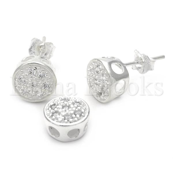 Bruna Brooks Sterling Silver 10.166.0016 Earring and Pendant Adult Set, with White Cubic Zirconia, Silver Tone