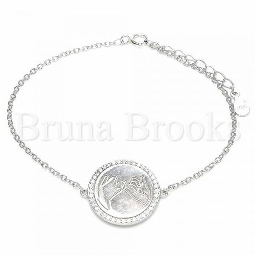 Bruna Brooks Sterling Silver 03.336.0089.07 Fancy Bracelet, with White Micro Pave, Polished Finish, Rhodium Tone