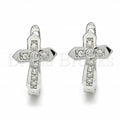 Sterling Silver 02.332.0044.12 Huggie Hoop, Cross Design, with White Cubic Zirconia, Polished Finish, Rhodium Tone