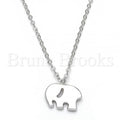 Sterling Silver Fancy Necklace, Elephant Design, Rhodium Tone