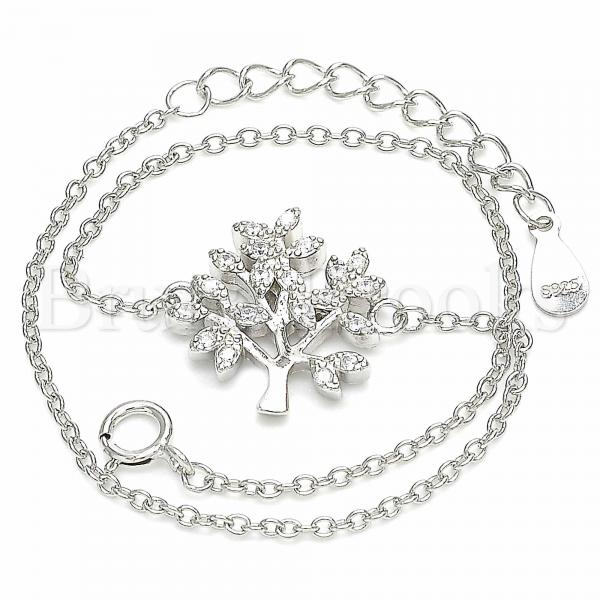 Sterling Silver 03.336.0068.08 Fancy Bracelet, Tree Design, with White Cubic Zirconia, Polished Finish, Rhodium Tone