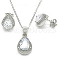 Sterling Silver Earring and Pendant Adult Set, Teardrop Design, with Cubic Zirconia and Micro Pave, Rhodium Tone