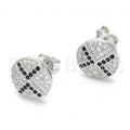Sterling Silver 02.186.0077 Stud Earring, with Black and White Micro Pave, Polished Finish, Rhodium Tone
