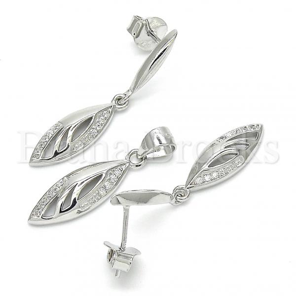 Sterling Silver 10.337.0002 Earring and Pendant Adult Set, with White Micro Pave, Polished Finish, Rhodium Tone