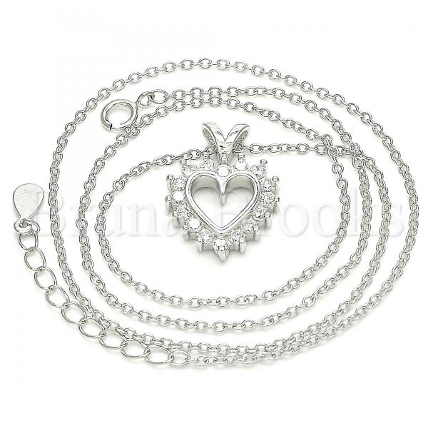 Sterling Silver 04.336.0211.16 Fancy Necklace, Heart Design, with White Cubic Zirconia, Polished Finish, Rhodium Tone