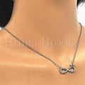 Sterling Silver Fancy Necklace, Infinite and Crown Design, with Crystal, Rhodium Tone