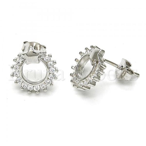 Bruna Brooks Sterling Silver 02.285.0005 Stud Earring, Star Design, with White Cubic Zirconia, Polished Finish, Rhodium Tone