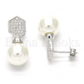 Sterling Silver 02.186.0071 Stud Earring, with Ivory Pearl and White Micro Pave, Polished Finish, Rhodium Tone