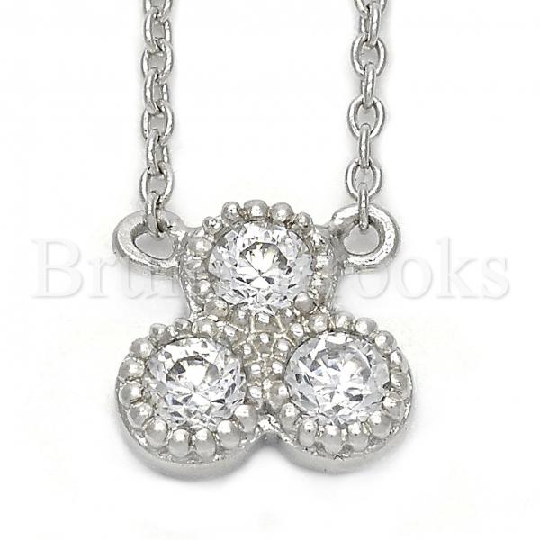 Bruna Brooks Sterling Silver 10.174.0181.18 Fancy Necklace, Flower Design, with White Cubic Zirconia, Rhodium Tone