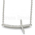 Sterling Silver Fancy Necklace, Cross Design, with Crystal, Rhodium Tone