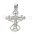 Bruna Brooks Sterling Silver 05.336.0004 Fancy Pendant, Cross Design, with White Micro Pave, Polished Finish, Rhodium Tone
