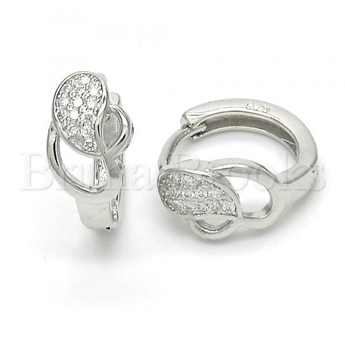 Bruna Brooks Sterling Silver 02.175.0173.15 Huggie Hoop, with White Micro Pave, Polished Finish, Rhodium Tone
