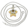 Sterling Silver 04.336.0109.16 Fancy Necklace, Star Design, with White Crystal, Polished Finish, Tri Tone