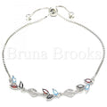 Bruna Brooks Sterling Silver 03.175.0005.11 Fancy Bracelet, Leaf Design, with Multicolor Cubic Zirconia and White Micro Pave, Polished Finish, Rhodium Tone