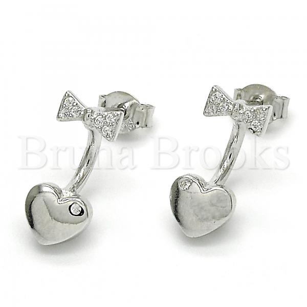 Sterling Silver 02.285.0082 Stud Earring, Heart Design, with White Cubic Zirconia, Polished Finish, Rhodium Tone