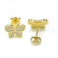 Sterling Silver Stud Earring, Butterfly Design, with Micro Pave, Golden Tone