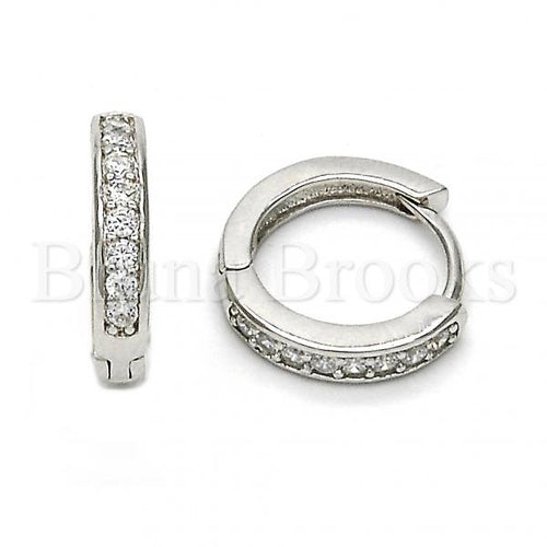 Bruna Brooks Sterling Silver 02.174.0049.15 Huggie Hoop, with White Cubic Zirconia, Polished Finish, Rhodium Tone