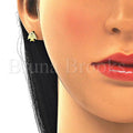 Sterling Silver 02.366.0004.1 Stud Earring, Fish Design, with White and Black Micro Pave, Polished Finish, Golden Tone
