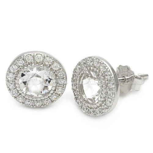 Sterling Silver Stud Earring, with Swarovski Crystals, Silver Tone