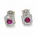 Sterling Silver 02.367.0024.1 Stud Earring, with Ruby and White Cubic Zirconia, Polished Finish, Rhodium Tone