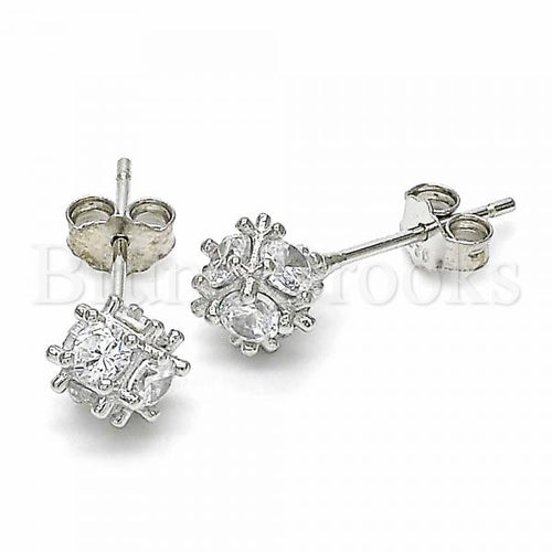 Bruna Brooks Sterling Silver 02.367.0007 Stud Earring, with White Cubic Zirconia, Polished Finish, Rhodium Tone