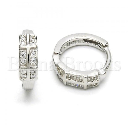 Bruna Brooks Sterling Silver 02.175.0068.15 Huggie Hoop, with White Micro Pave, Polished Finish, Rhodium Tone