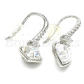 Rhodium Plated 02.26.0261 Dangle Earring, Heart Design, with Crystal Swarovski Crystals and White Cubic Zirconia, Polished Finish, Rhodium Tone