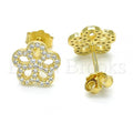 Sterling Silver 02.174.0084 Stud Earring, Flower Design, with White Micro Pave, Polished Finish, Golden Tone