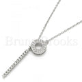 Sterling Silver Fancy Necklace, with Cubic Zirconia and Crystal, Rhodium Tone