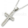 Sterling Silver Fancy Necklace, Cross Design, with Micro Pave, Rhodium Tone