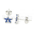 Sterling Silver Stud Earring, Flower Design, with Cubic Zirconia, Rhodium Tone