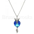 Rhodium Plated 04.239.0058.16 Fancy Necklace, Heart Design, with Bermuda Blue Swarovski Crystals and White Micro Pave, Polished Finish, Rhodium Tone