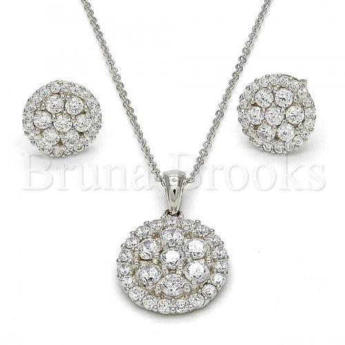 Bruna Brooks Sterling Silver 10.285.0005 Earring and Pendant Adult Set, Flower Design, with White Cubic Zirconia, Polished Finish, Rhodium Tone