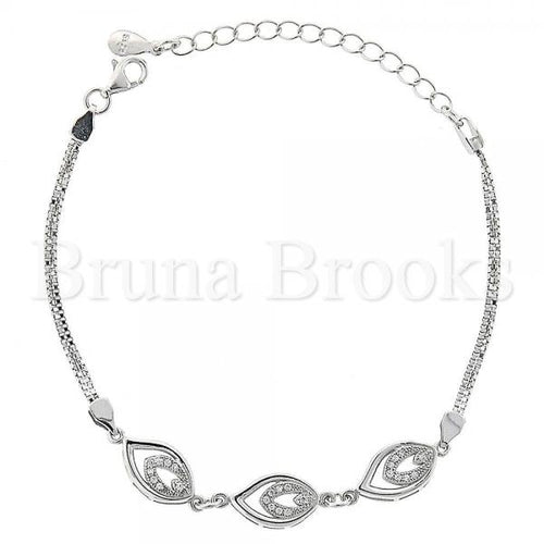 Bruna Brooks Sterling Silver 03.183.0034 Fancy Bracelet, Teardrop Design, with  Micro Pave, Polished Finish, Rhodium Tone