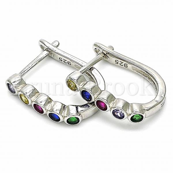 Sterling Silver 02.332.0047.12 Huggie Hoop, with Multicolor Cubic Zirconia, Polished Finish, Rhodium Tone